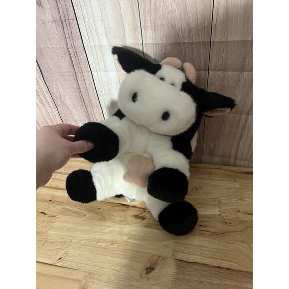 Aurora Cow Plush Stuffed Animal Small Black & White 8" Heavy - Picture 2 of 10